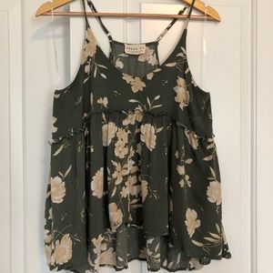 Green floral print tank